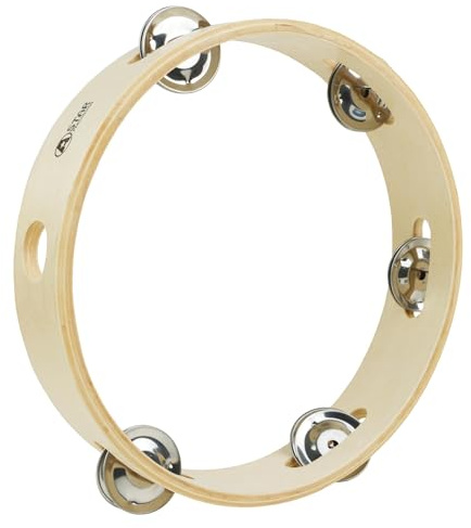 A-Star Pandereta sin cabeza de madera de mano de 8 pulgadas/20 cm, hilera de cascabeles individual tradicional