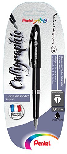 Pentel Trc1 Tradio Calligraphy Stylo Plume de calligraphie Pointe Moyenne 1, 8 mm Noir