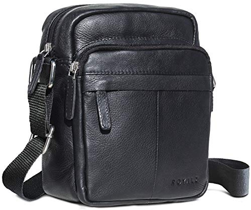 ROYALZ 'Phoenix' Umhängetasche Herren Leder schwarz klein kompaktes Design Ledertasche Schulter-Tasche Messenger Bag