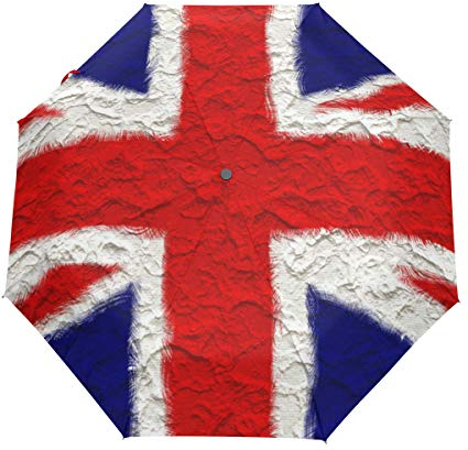 MONTOJ Union Jack Reise-Regenschirm, dreifach faltbar, UV-Schutz, mit automatischem Öffnen-Knopf