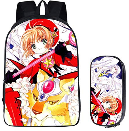 WANHONGYUE Cardcaptor Sakura Anime Image Backpack Set Sac d'école Cartable Boîte de Papeterie Sac à Dos + Trousse /3