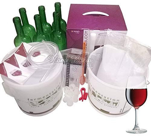 WineBuddy Cabernet Sauvignon Complete Home Brew Starter Kit with Green Glass Wine Bottles and Brewing Sugar