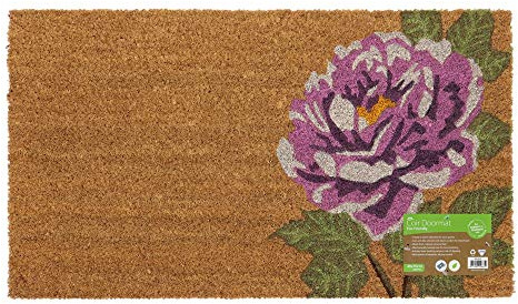 JVL Eco-Friendly Garden Latex Backed Coir Entrance Door Mat, Flower Design,Brown, ONE SIZE,02-833