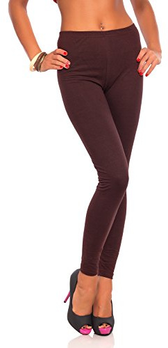 FUTURO FASHION Dam Full längd bomull leggings UK solid grå vardaglig sport damer leggings mjuka byxor plusstorlekar 8-28 UK, Brun, 44