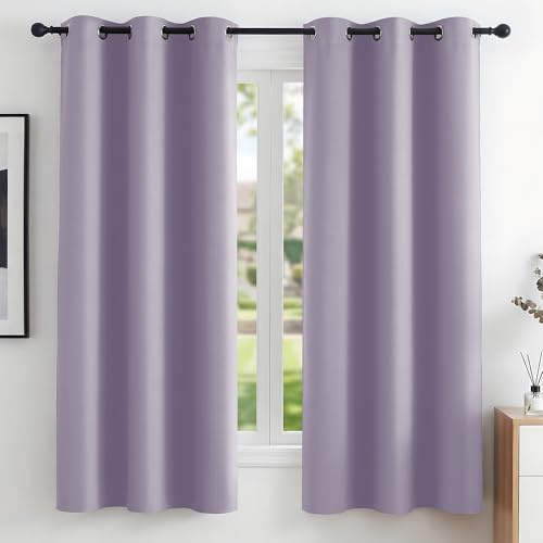 Deconovo Super Soft Blackout Curtains Thermal Insulated Curtains Eyelet Curtains for Kids Bedroom Light Purple W42 x L63 Inch One Pair