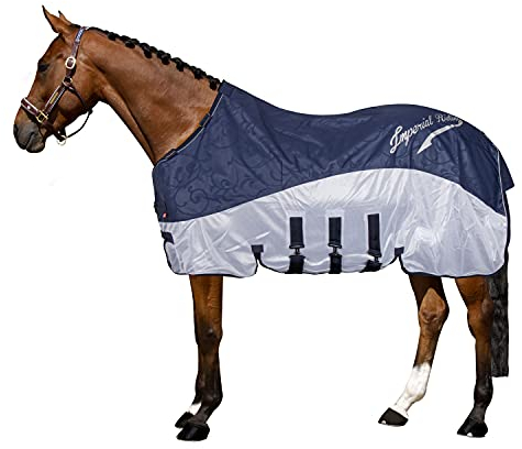 Imperial Riding Regen- & Fliegendecke IRHSuper-Dry 2-in-1-Decke ohne Halsteil, wasserabweisenden Deckschicht, Fliegenschutz durch atmungsaktives Mesh-Material, inkl. Bauchklappe, Navy, 135