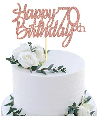 Sumerk 70 Pcs 70th Birthday Cake Toppers Cake Toppers for Birthday Party Decorating Supplies Rose Gold 1 Pack
