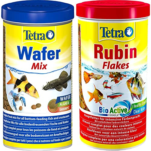 Tetra Wafer Mix - Fischfutter für alle Bodenfische (z.B. Welse) und Krebse, für gesundes Wachstum und eine bessere Widerstandskraft, 1 L & Rubin Flakes - Fischfutter in Flockenform, 1 Liter Dose