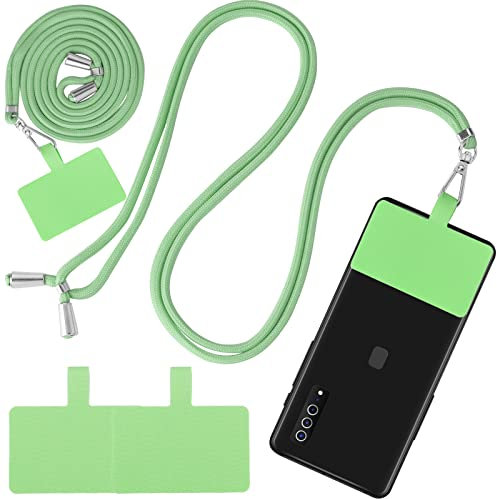 Cobee Phone Lanyard, Adjustable Cell Phone Lanyard Universal Nylon Neck Strap Detachable Crossbody Lanyard Tether with 2pcs Patches Compatible with Most Smartphones(Green)