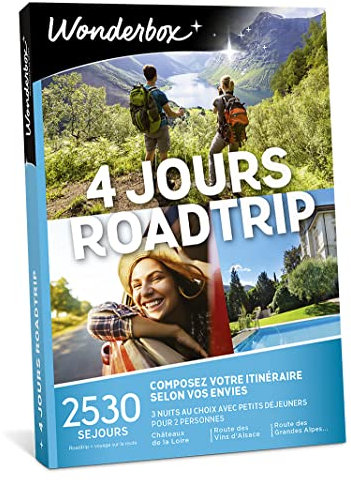Wonderbox - Coffret Cadeau - 4 Jours Road Trip - Composez votre Itinéraire selon vos Envies parmi 2539 Séjours pour 2 personnes : 3 Nuits au Choix avec Petis Déjeuners - Idée Cadeau Couple Amis