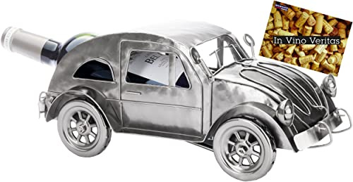 BRUBAKER Porte-Bouteilles de Vin Oldtimer en Métal Voiture Nostalgique - 32 cm Décoration de Bouteilles de Vin - Objet Décoratif avec Carte de Vœux - Cadeau de Vin pour Femmes et Hommes