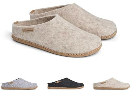 THE COZY SHEEP Pantofole in Feltro con Suola in Pelle | Ciabatte Lana Donna e Uomo | Scarpe da Casa per Uomo e Donna | Unisex - Adulto, Beige, 40 EU