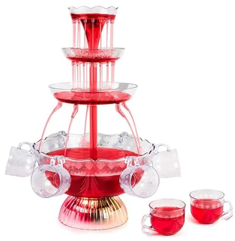 Fotrsta 3-stufiger Saft Und Weinbrunnen, Partybrunnen Tischdekoration Mit 5 Tassen 4L Getränkebrunnen Mit LED-beleuchteter Basis Für Hochzeiten Trinkspiele/Bar/Home-Party