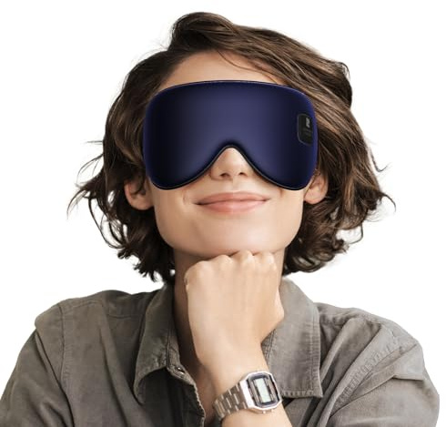 Silk Cordless Heated Eye Mask, Compress Heating Pad for Dry Eye Stye Eye Strain, Blackout Electric Warm Eye Mask for Airplane Sleeping for Travel, Idea for Women/Men (Silk-Blue)