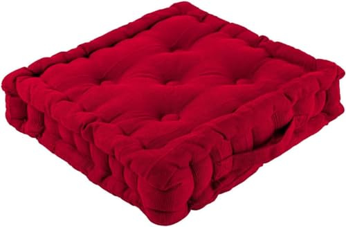 Pure Fashion UK 100% Cotton Booster Cushion Chunky Thick Seat Pads Adults Chair/Armchair/Garden Chair/Dining (Red)