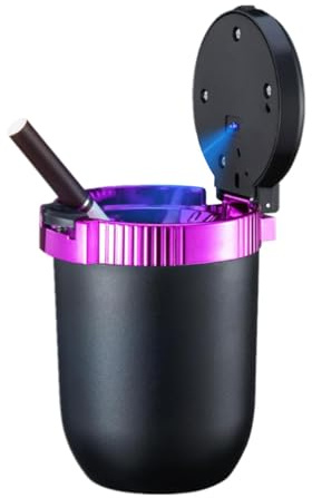 Cenicero para coche con tapa, portátil, desmontable, con luz LED azul, cenicero sin humo, resistente al viento, mini cubo de basura para coche, accesorios universales para coche, viajes al aire libre,
