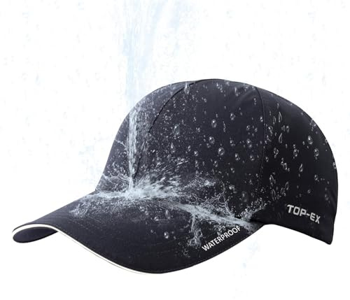 TOP-EX Mens Waterproof Baseball Cap for Running Golf - Sun Rain Cap All Weather Protection UV Reflective Breathable Outdoor Hat Black M/L