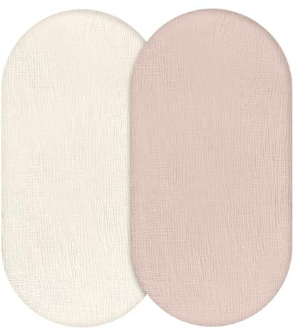 Musselin-Spannbettlaken für Stubenwagen, 2 Stück, für Babys, Jungen und Mädchen, weich, atmungsaktiv, dehnbar, universelle Passform für ovale und rechteckige Sanduhr-Matratzen (sanfte Farben)