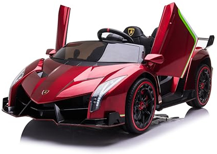FINOOS Voiture électrique pour Enfants Lambo Veneno 24V 2 Places, 4X4, Siège Cuir, Roues Gomme avec Télécommande 2,4 GHz 1 à 7 Ans (Rouge)