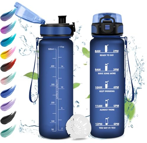 500 ml vattenflaska, läckagesäker, motiverande vattenflaska med filter, sportvattenflaska med tidsmarkör, vattenflaska för barn, camping, skola, kontor