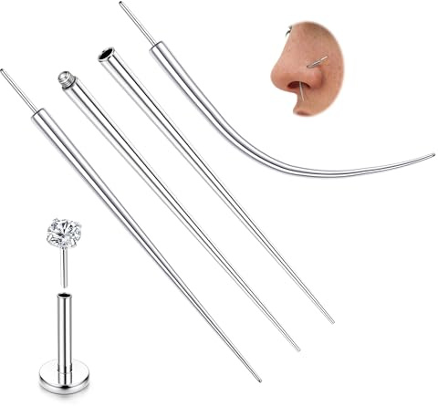 Chriscoco ASTM F136 14G/16G/18G/20G titan nål piercing för öra/näsa/läpp/buk/bröstvårta/tunga kit assistentverktyg, 14G, Titan, Ingen ädelsten