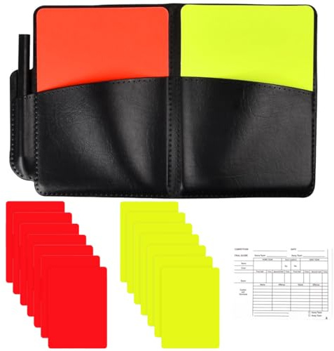 HAMKU 14 Hojas Tarjetas de árbitro para Fútbol Fútbol, con Funda Protectora, Papel de Concurso y bolígrafo Juego de Tarjetas de Árbitro de Fútbol, Tarjetas Amarillas Rojas