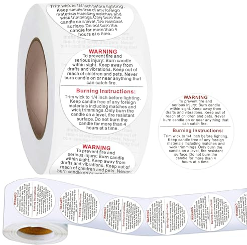 500 Pcs Candle Warning Labels – 1.5 Inch Round Stickers for Candle Jars, Tins & Wax Melts – Safety Labels for Homemade Candle Making Supplies & Packaging (2 Packs)