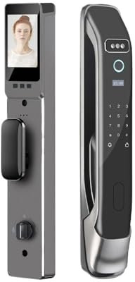 TIEOAXFT Front Door Smart Lock with Camera and Indoor Screen - Fingerprint Door Lock for Video Doorbell, Fingerprint, APP, Passcodes(24x240 6068 D17)