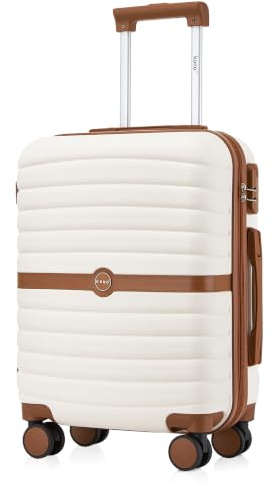 Kono Valise Cabine Rigide Valise de Voyage ABS+PC Petite Valise avec 4 roulettes et Serrure 55x40x20 cm 36L Trolley de Voyage, Crème/Marron