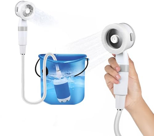 Doccia da Giardino e Campeggio Portatile Elettrica - Batteria Ricaricabile 5200 mAh fino a 120 min - Flusso 4-5L/min con Luce - con Ventosa e Gancio - Ideale per Escursioni, Camper e Lavaggio Animali
