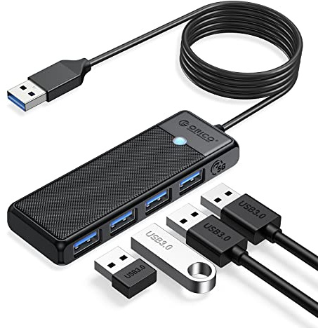 ORICO Hub USB 3.0, 4 Puertos USB Distribuidor con Cable Largo de 180 cm, Ultrafino Tipo A, concentrador de Datos de 5 Gbps, Adaptador multipuerto para MacBook, Mac Pro/Mini, Mobile HDD, Surface Pro