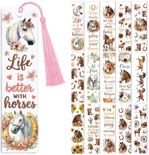 Peacoblue 30pcs Marque-pages UV DTF Wraps Stickers Chevaux pour femmes et hommes, étanche, autocollants pour livres en acrylique, plastique et métal (pas de marque-pages vierges)