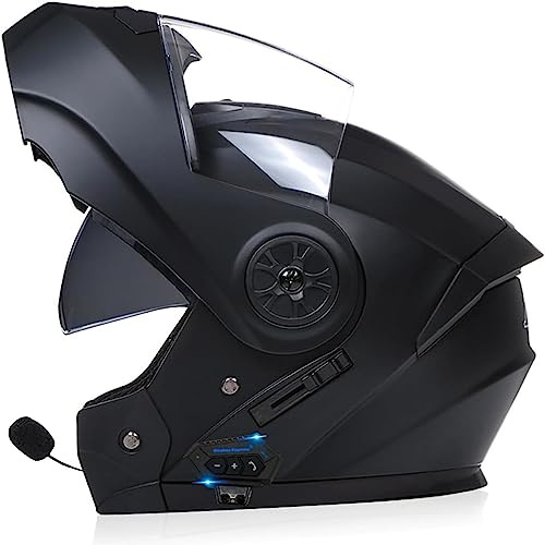 GZXYWANH Casco Integrale da Moto, Casco Modulare Pieghevole Bluetooth, Altoparlante Incorporato, Microfono Integrato, Casco con Doppia Visiera, Omologato ECE