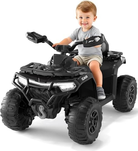12V Kids Electric Quad Bike, Ride on ATV Toy with Remote Control & LED Lights, Spring Suspension & Off-Road Tires, Battery Powered Car with Music Player for 3+ Years Boys Girls Gift