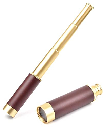 Lychee Retro Teleskop Pirat Monokulär - Bärbar Ficka Optik Teleskop i Aluminiumlegering Med Kopparplätering, 4 Sektioner HD för Navigering, Segling, Resa och Titta på Spel