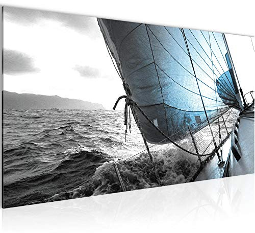 Runa Art Cuadro Decorativo Agua Barco 1 Parte Moderno Cuadro Lienzo no Tejido para Sala Naturaleza Mar Turquesa Gris 600912c