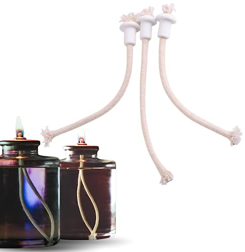 Jadeshay Docht für Öllampen, 7 Stücke Öl Dochte 18cm Hitzebeständige kerzendocht Ersatz mit Keramik Halter für Weinflasche Lampe, Kerosin Docht (Baumwolle)
