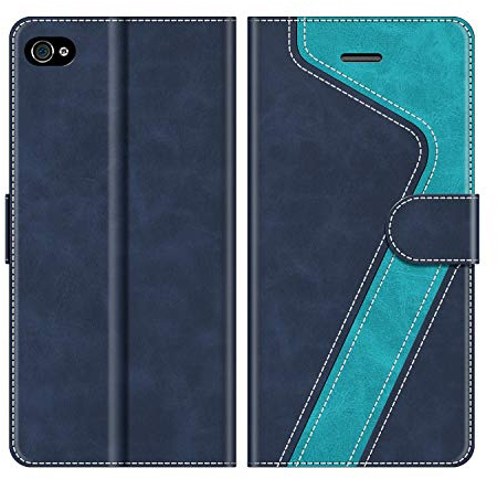 MOBESV Hülle für iPhone 4S Handyhülle, Lederhülle mit Kartenfach, Klapphülle mit Ständer, Flip Case Handytasche Schutzhülle, Blau