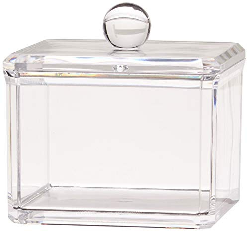 KW Collection Square Acrylic Cotton Ball Pads Gauze Swab Holder Organizer Q-tip Dispenser Storage Canister Bathroom Container Flossers Box Case (3.5 x 3.5 x 3 inches, Single Tier, Transparent)