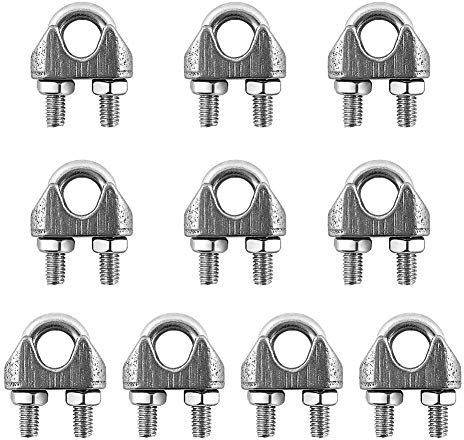 QWORK® 10 Stück Drahtseilklemme, Bügelseilklemme 5mm Kabelschellen, 304 Edelstahl M4 Klemme Seilklemme für Drahtseil, StahlKabel (M4)