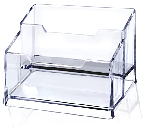 Meschett Clear Acrylic Business Card Holder, 2 Tier Premium, Fits 100 Cards