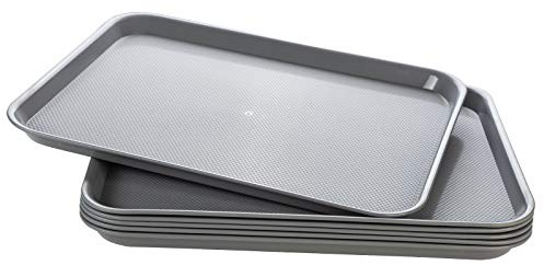 Eslite Rectangular Plastic Serving Trays,Fast Food Serving Cafeteria Trays,17X13,Set of 6 (Grey)