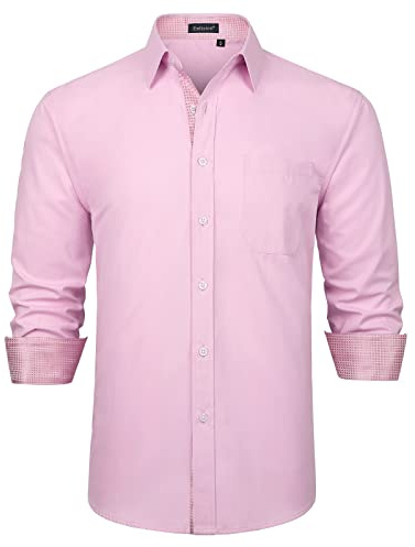 Enlision skjorta herr långärmad affärsskjorta normal passform fritidsskjorta män morder bröllop skjorta med ficka, B2-rosa, XL