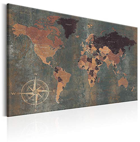 decomonkey Akustikbild Weltkarte 120x80 cm 1 Teilig Leinwand Modern Bilder Wandbilder XXL Schallschlucker Schallschutz Akustikdämmung Wandbild Deko Leise bunt Welt Karte Landkarte Kontinente