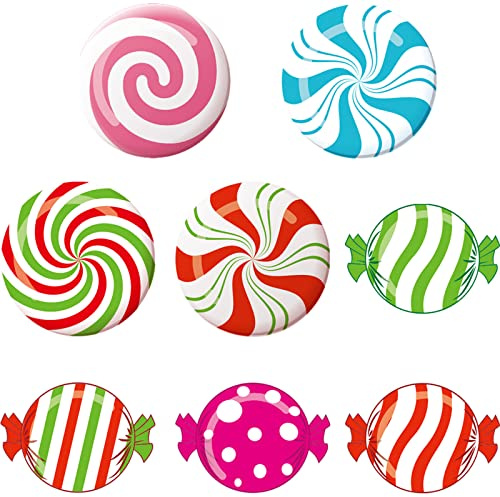 Blulu 72 Pieces Candyland Party Decoration Candy Cutouts 5.9 x 5.9'' Candy Bulletin Board Paper Cutouts with Glue Point Peppermint Decor for Birthday Classroom Candies Shop Window Wall Party Supplies