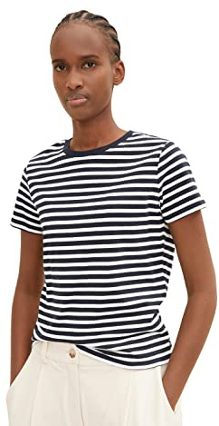 TOM TAILOR Denim Le signore Maglietta 1035867, 29133 - White Blue Stripe, XL
