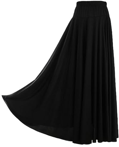 CHICTRY Jupe Danse Orientale Jupe Espagnole Femme Longue Balançoire Maxi Jupes de Danse Flamenco Espagnole Carnaval Costume du Ventre Tenue Orientale #L-6XL A Noir L