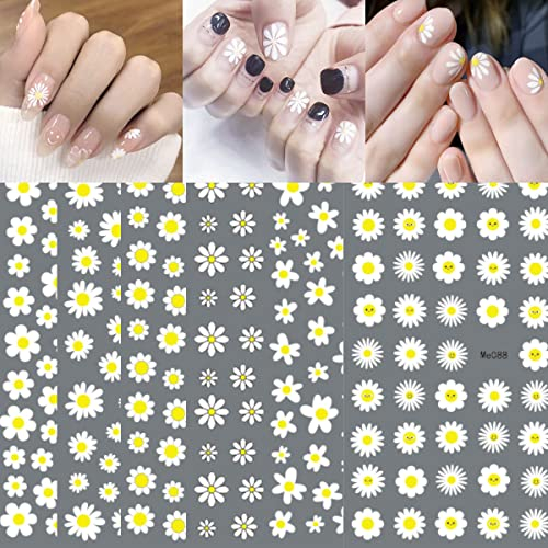 JSRQT 12 Blatt Gänseblümchen Nagelsticker,3D Sonnenblume Nail Art Sticker Abziehbilder,Nail Art Aufkleber,DIY Selbstklebende Maniküre Sticker