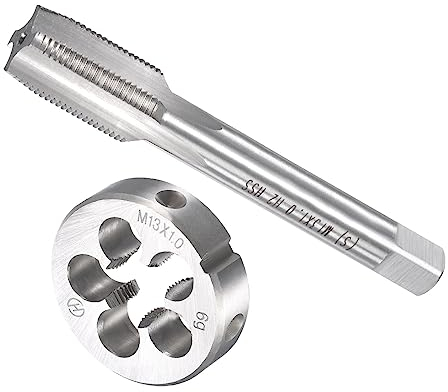 CoCud Gewindeschneiden und Matrize Set M13 x 1 Gewinde Metrische Schnellarbeitsstahl Maschine Schrauben Gewindebohrer und Rundmatrizen Werkzeug - (für Gewindeschneiden Reparieren) 1Set