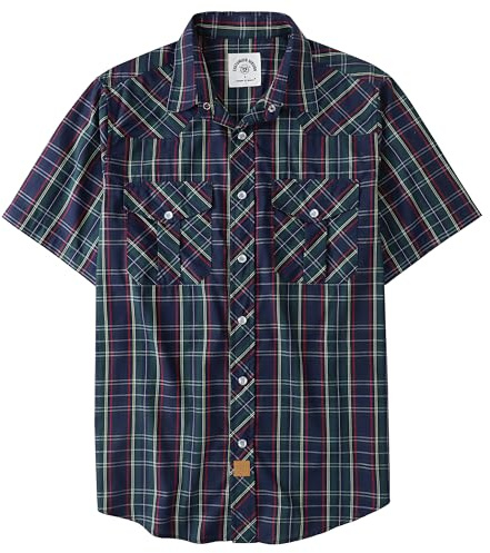 Dubinik®Camisas Hombre Manga Corta Cuadros Camisa Manga Corta Hombre Boton Presion Western Casual Vintage Camisas para Hombre Azul Marino Verde L